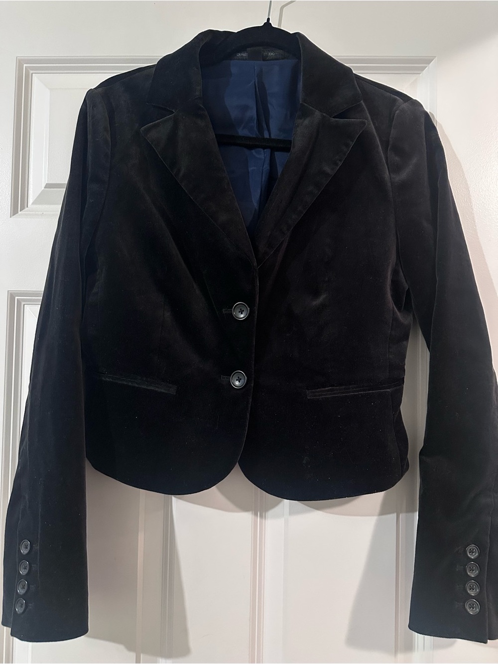 Express Classic Black Velvet Blazer Jacket - Women's Tailored Two-Button